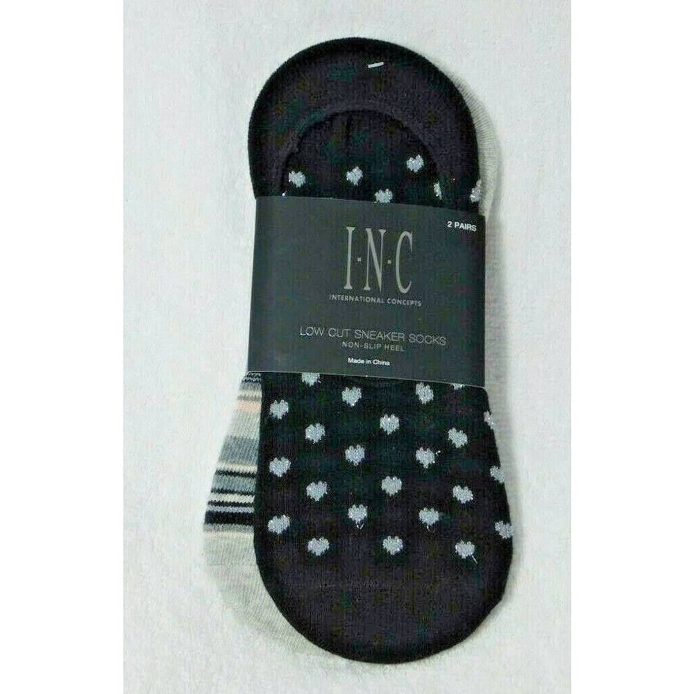 F314 I.n.c. Black & Gray Women's 2-Pk. Printed Non Slip Heel Liner Socks